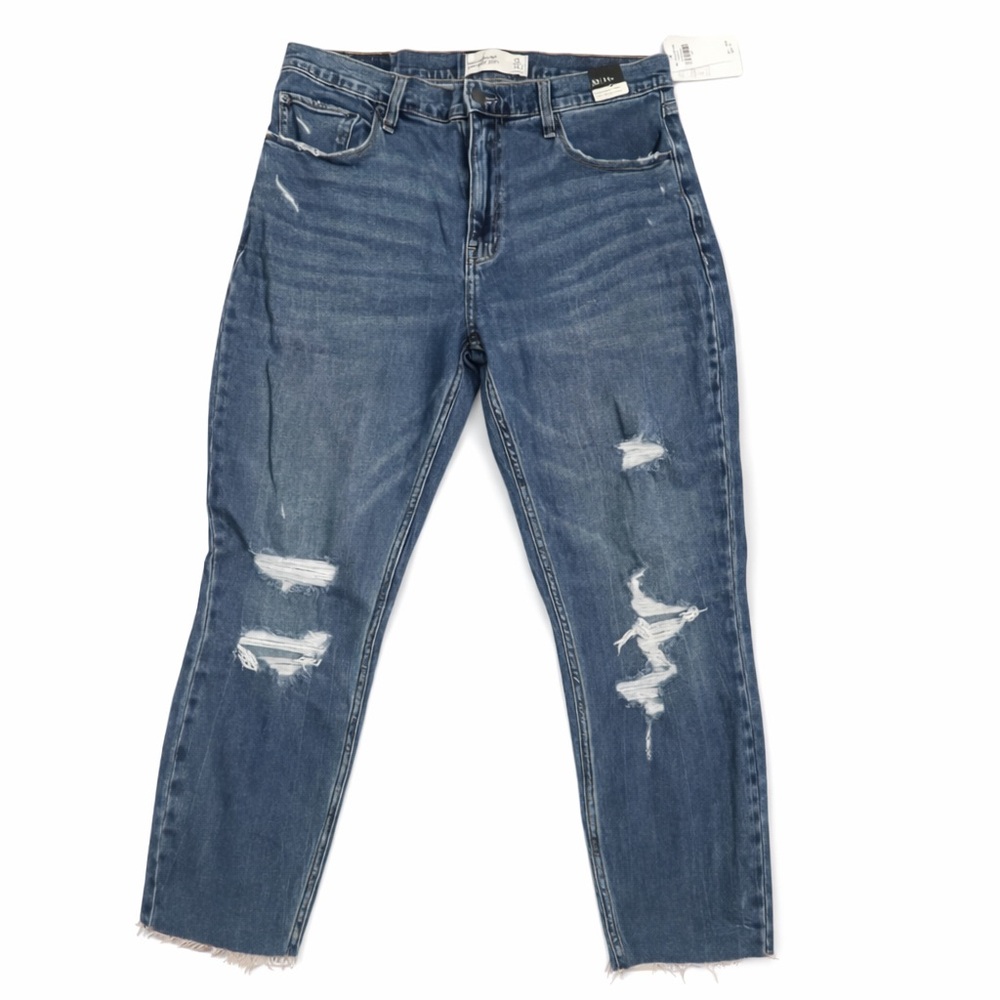 Abercrombie & Fitch Mom Jeans Size 32 Distressed Dark Wash NWT